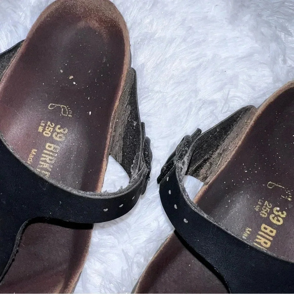 Birkenstock Black Thong Flip Style Sandals Size 39 Black Cork Slip ons - Picture 2 of 6
